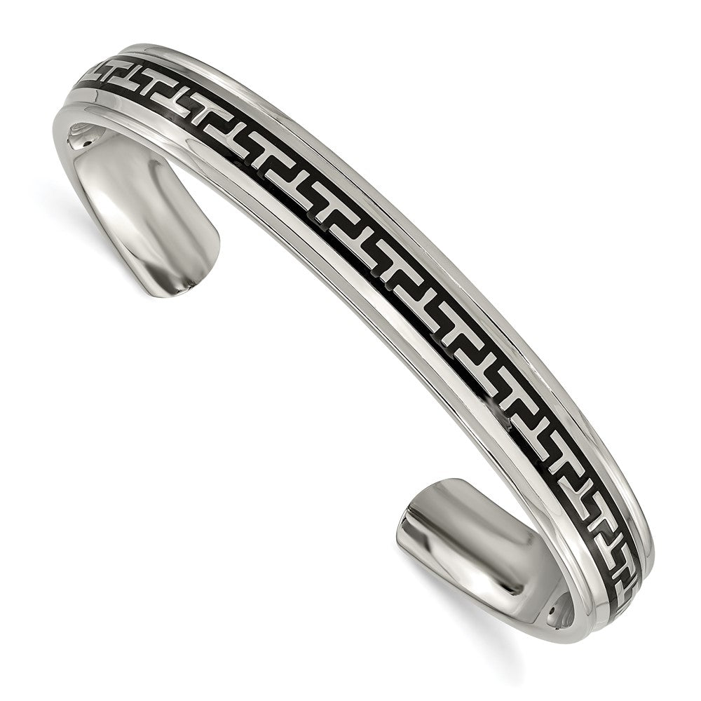 Men&#39;s 10mm Titanium Black-plated Design Cuff Bracelet, Item B10871 by The Black Bow Jewelry Co.