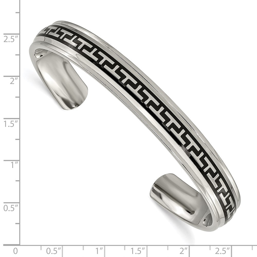 Alternate view of the Men&#39;s 10mm Titanium Black-plated Design Cuff Bracelet by The Black Bow Jewelry Co.