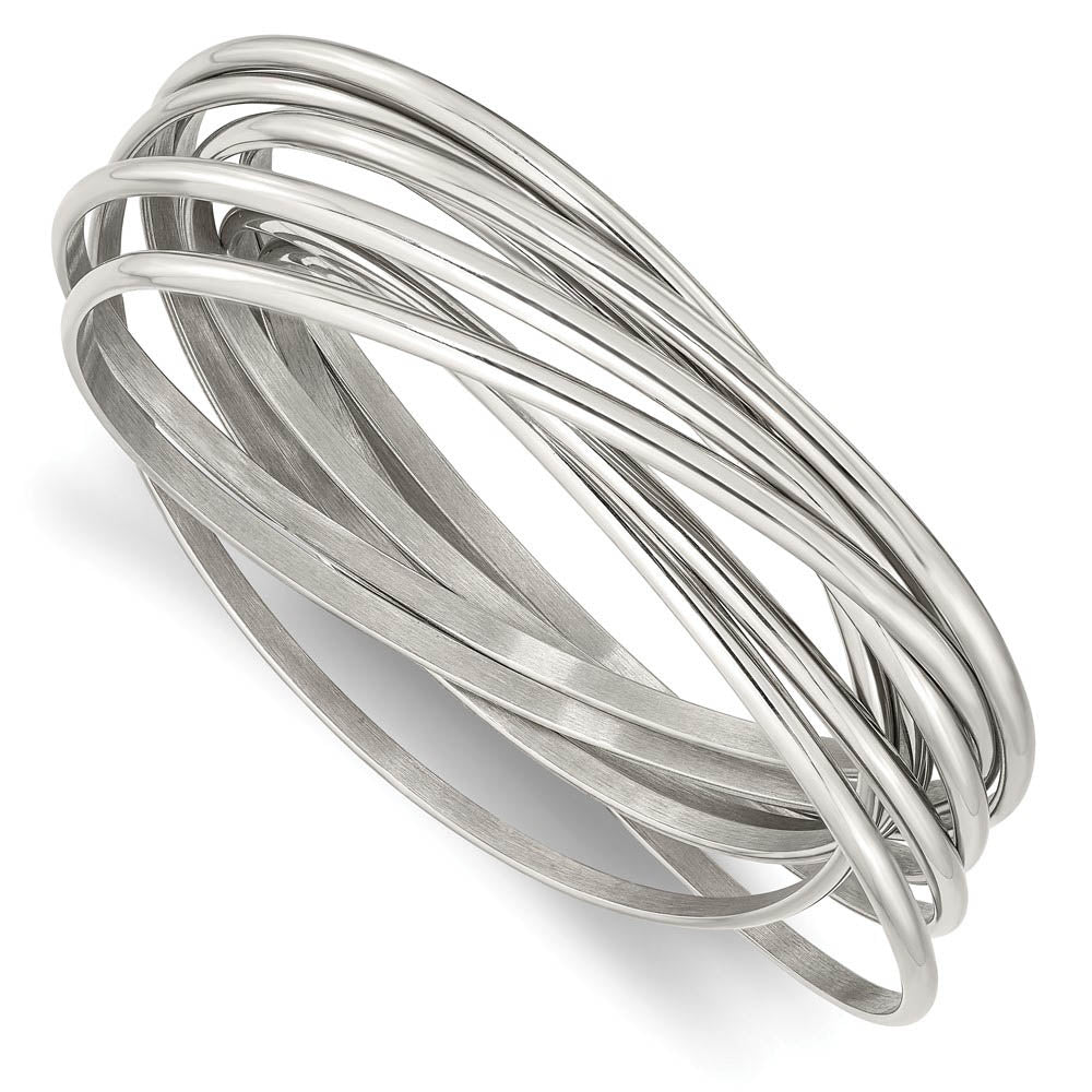 Stainless Steel 9 Piece Intertwined Bangle Bracelet, Item B11037 by The Black Bow Jewelry Co.
