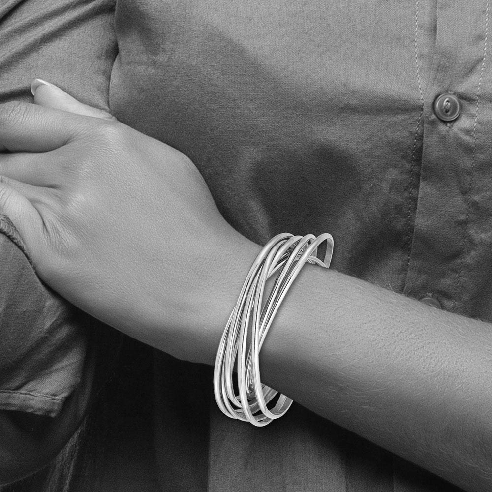Alternate view of the Stainless Steel 9 Piece Intertwined Bangle Bracelet by The Black Bow Jewelry Co.