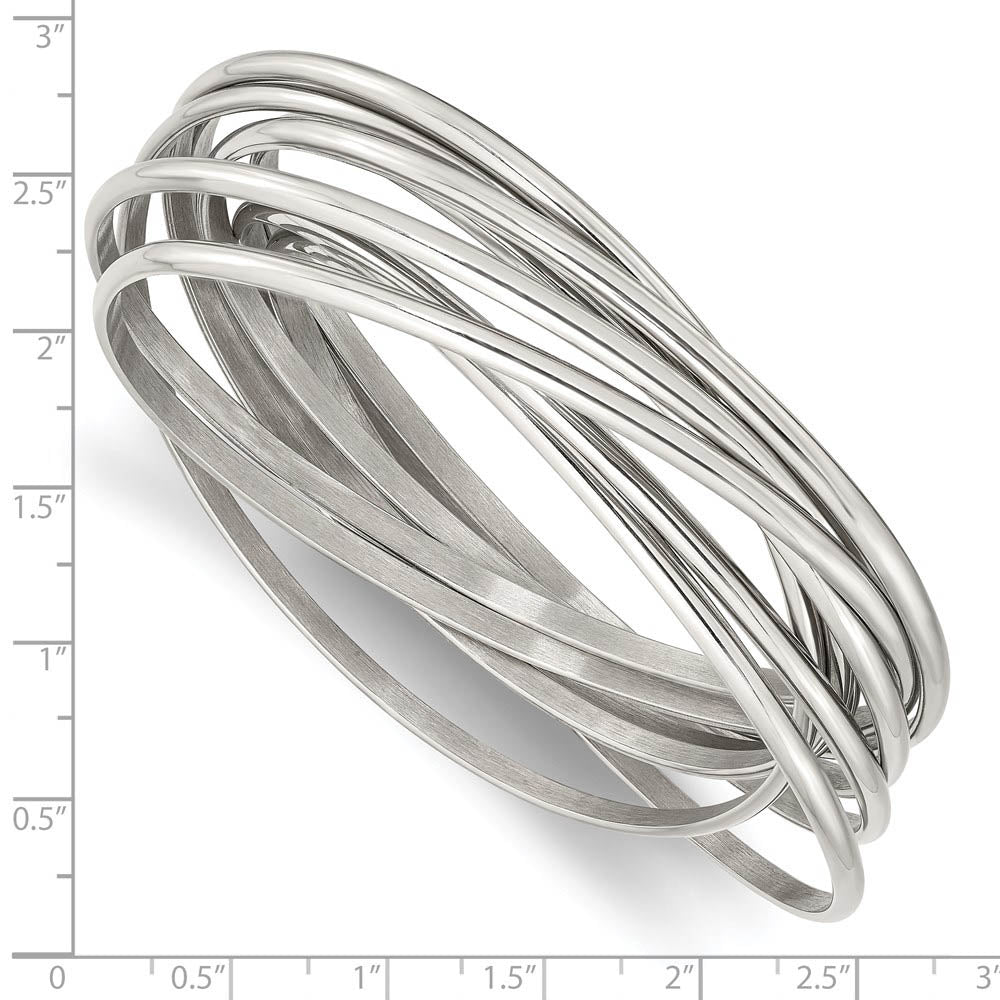 Alternate view of the Stainless Steel 9 Piece Intertwined Bangle Bracelet by The Black Bow Jewelry Co.