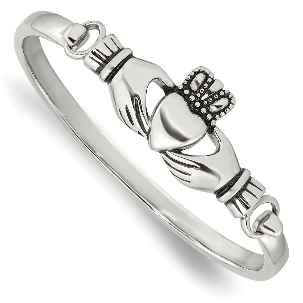 Stainless Steel Claddagh Bangle Bracelet, Item B11043 by The Black Bow Jewelry Co.