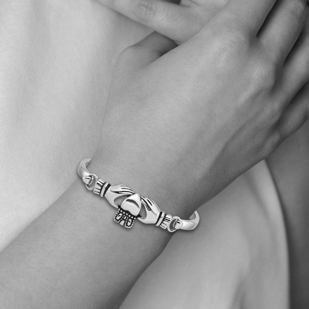 Alternate view of the Stainless Steel Claddagh Bangle Bracelet by The Black Bow Jewelry Co.