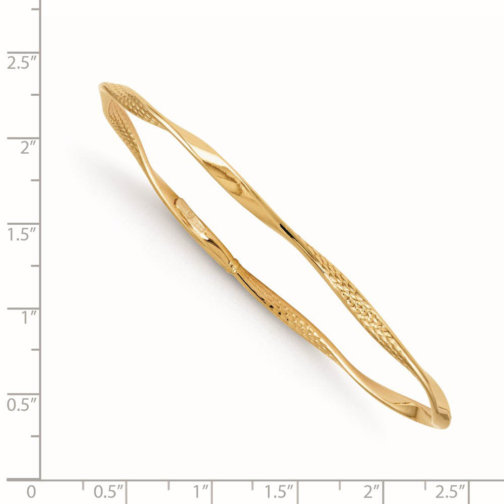 Alternate view of the 3mm 14k Yellow Gold Twisted Slip-on Bangle Bracelet by The Black Bow Jewelry Co.