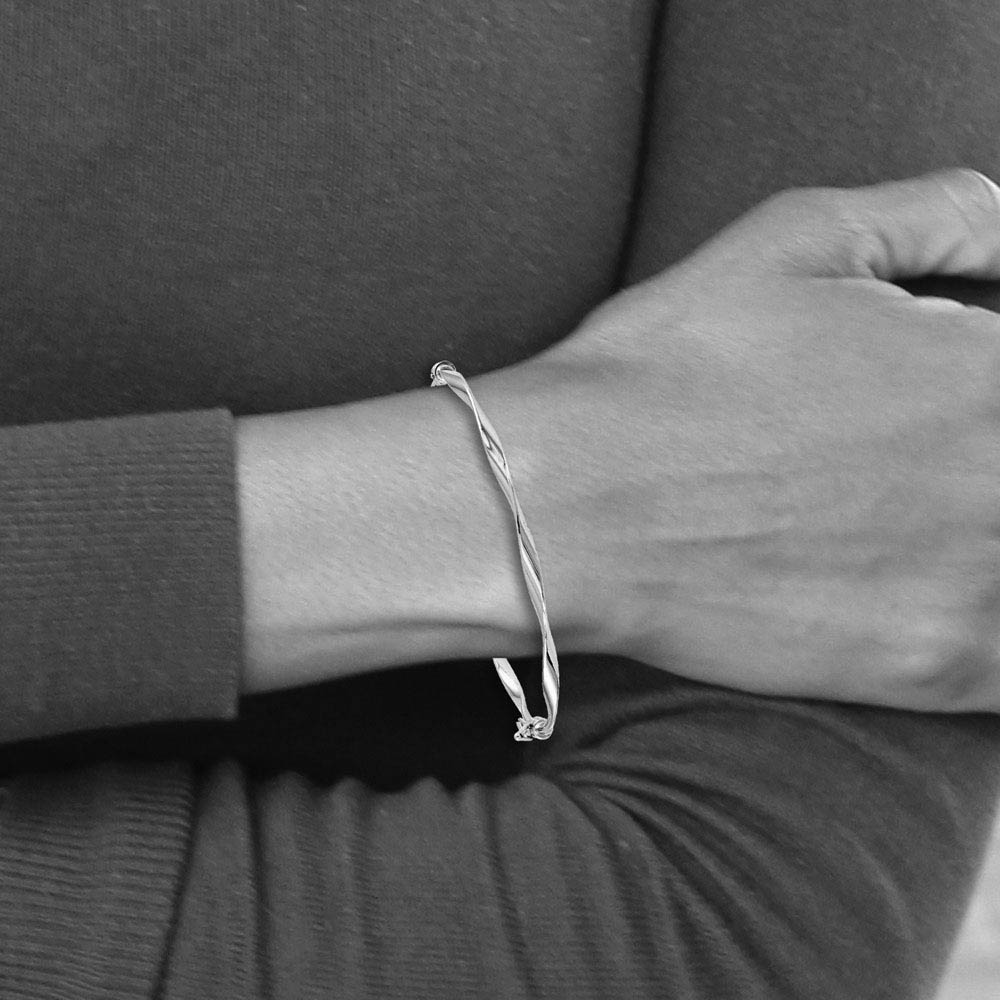 Alternative view of 3mm 14k White Gold Polished Twisted Hinged Bangle Bracelet