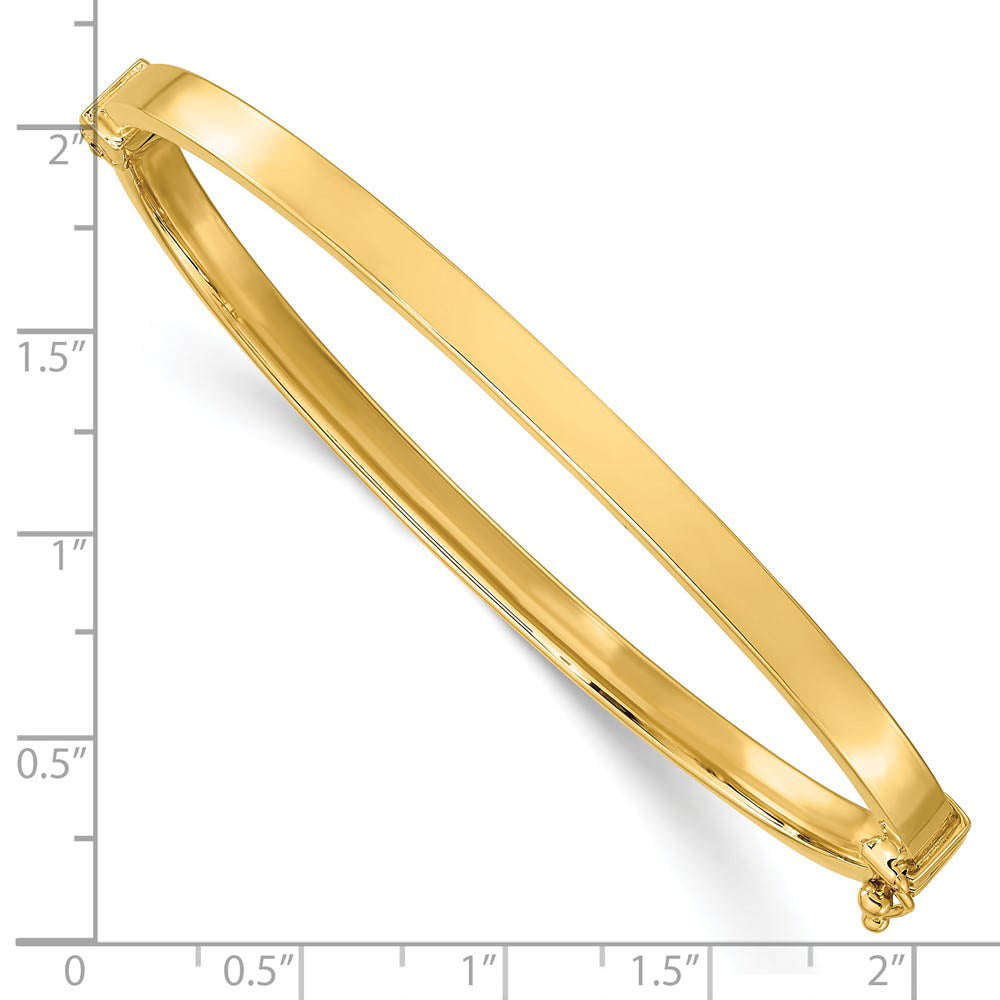 Alternate view of the 4mm 14k Yellow Gold Polished Flat Hinged Bangle Bracelet by The Black Bow Jewelry Co.