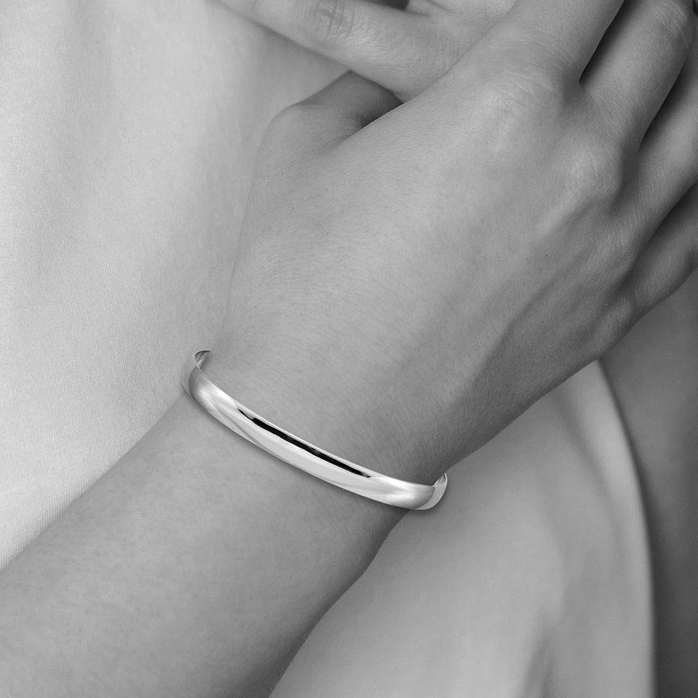 Alternate view of the 6mm 14k White Gold Polished Half Round Solid Bangle Bracelet by The Black Bow Jewelry Co.