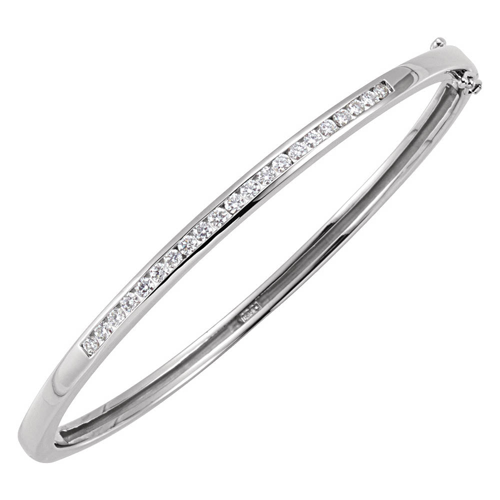 14k White Gold & 5/8 Ctw Diamond 3mm Hinged Bangle Bracelet, Item B12728 by The Black Bow Jewelry Co.