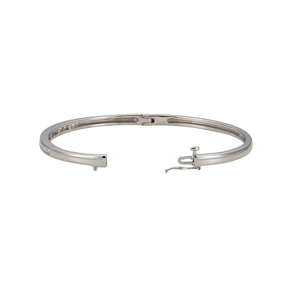 Alternate view of the 14k White Gold & 5/8 Ctw Diamond 3mm Hinged Bangle Bracelet by The Black Bow Jewelry Co.