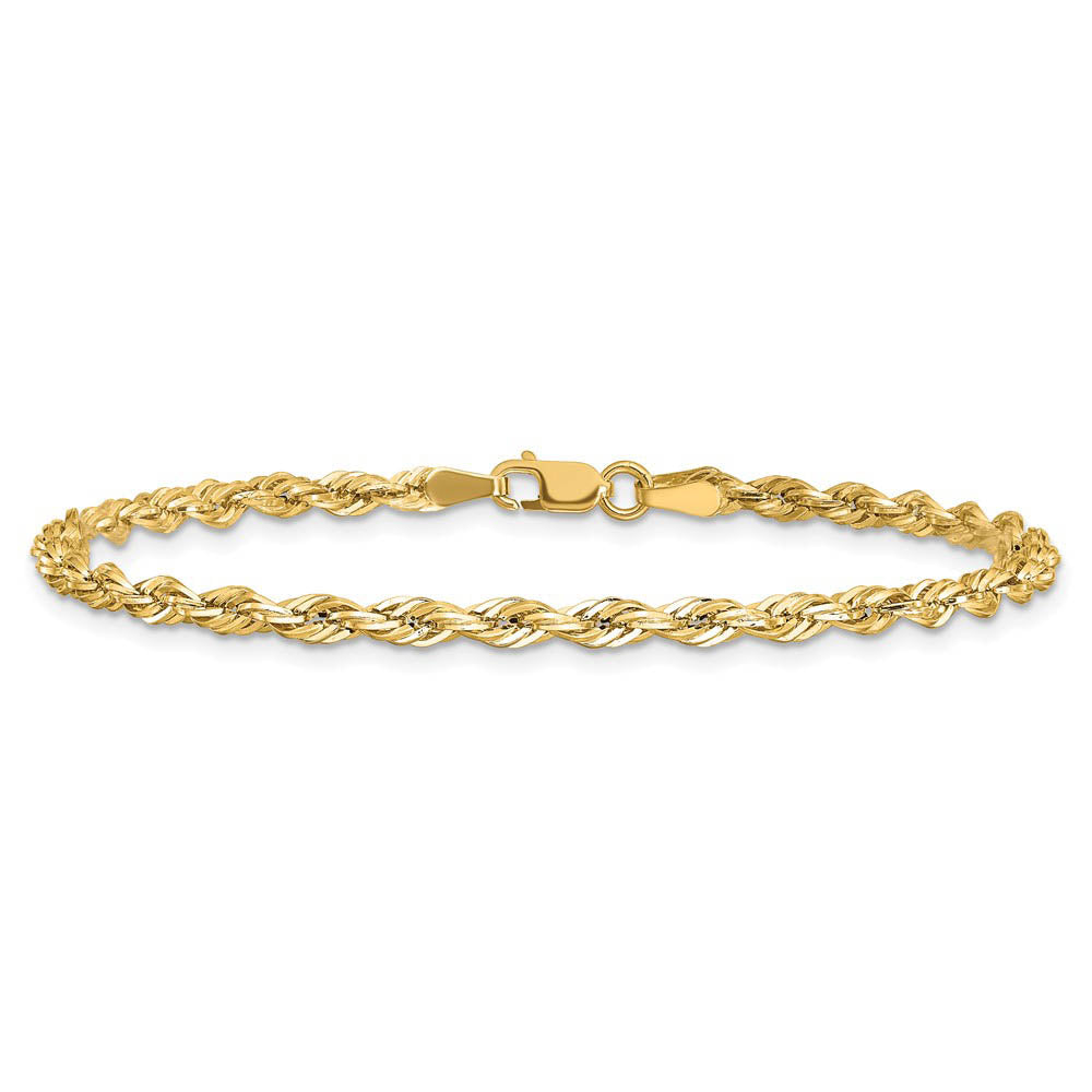 Alternative view of 3mm Hollow Rope Chain Bracelet in 14k Yellow Gold, 7 Inch
