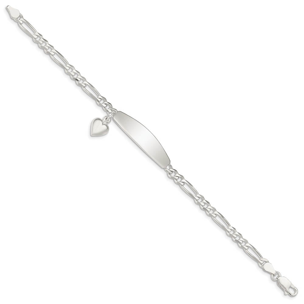 Alternative view of 9mm Sterling Silver Heart Charm Figaro Link I.D. Bracelet, 7 Inch