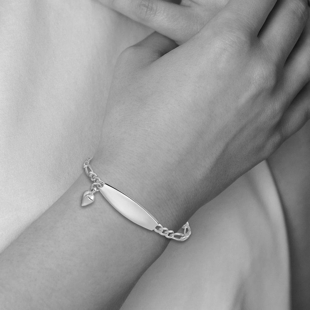 Alternate view of the 9mm Sterling Silver Heart Charm Figaro Link I.D. Bracelet, 7 Inch by The Black Bow Jewelry Co.