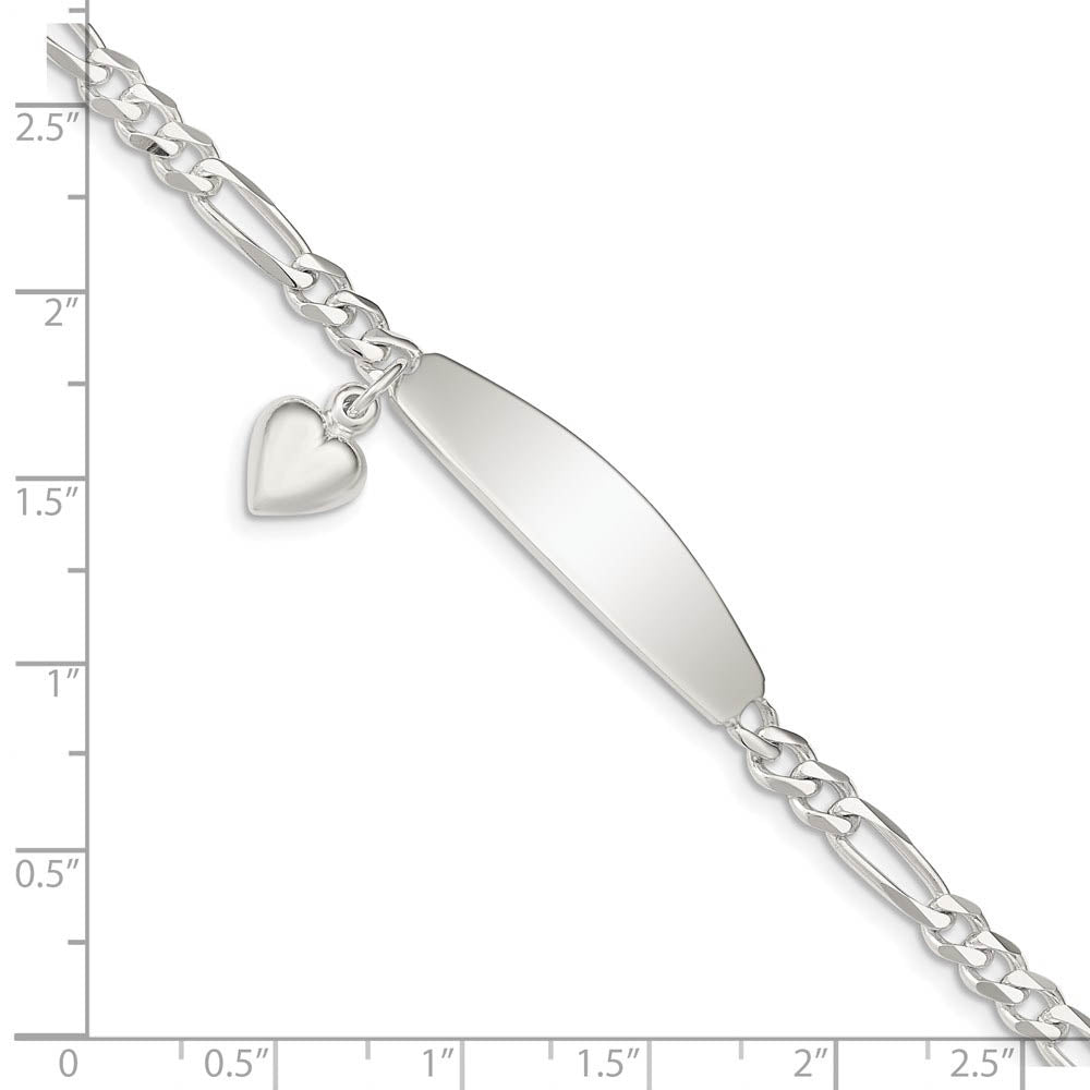 Alternate view of the 9mm Sterling Silver Heart Charm Figaro Link I.D. Bracelet, 7 Inch by The Black Bow Jewelry Co.