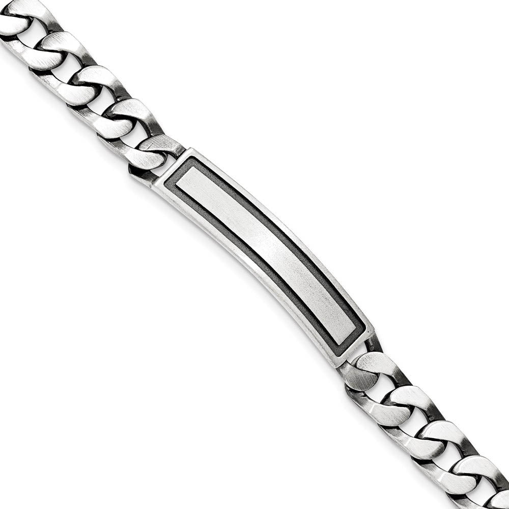 Men's Sterling Silver 9mm Antiqued Satin Curb Link I.D. Bracelet, Item B13423 by The Black Bow Jewelry Co.