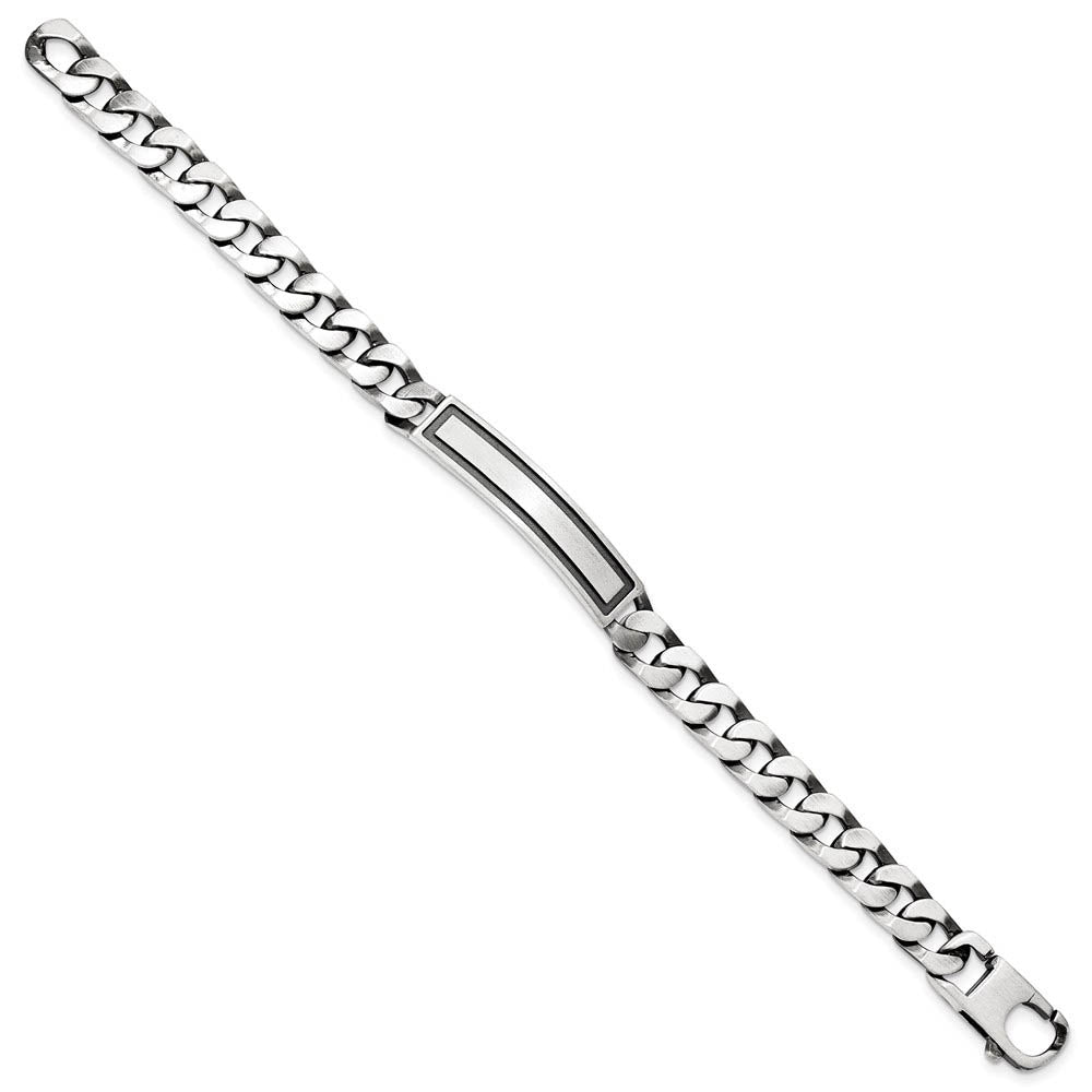 Alternate view of the Men's Sterling Silver 9mm Antiqued Satin Curb Link I.D. Bracelet by The Black Bow Jewelry Co.