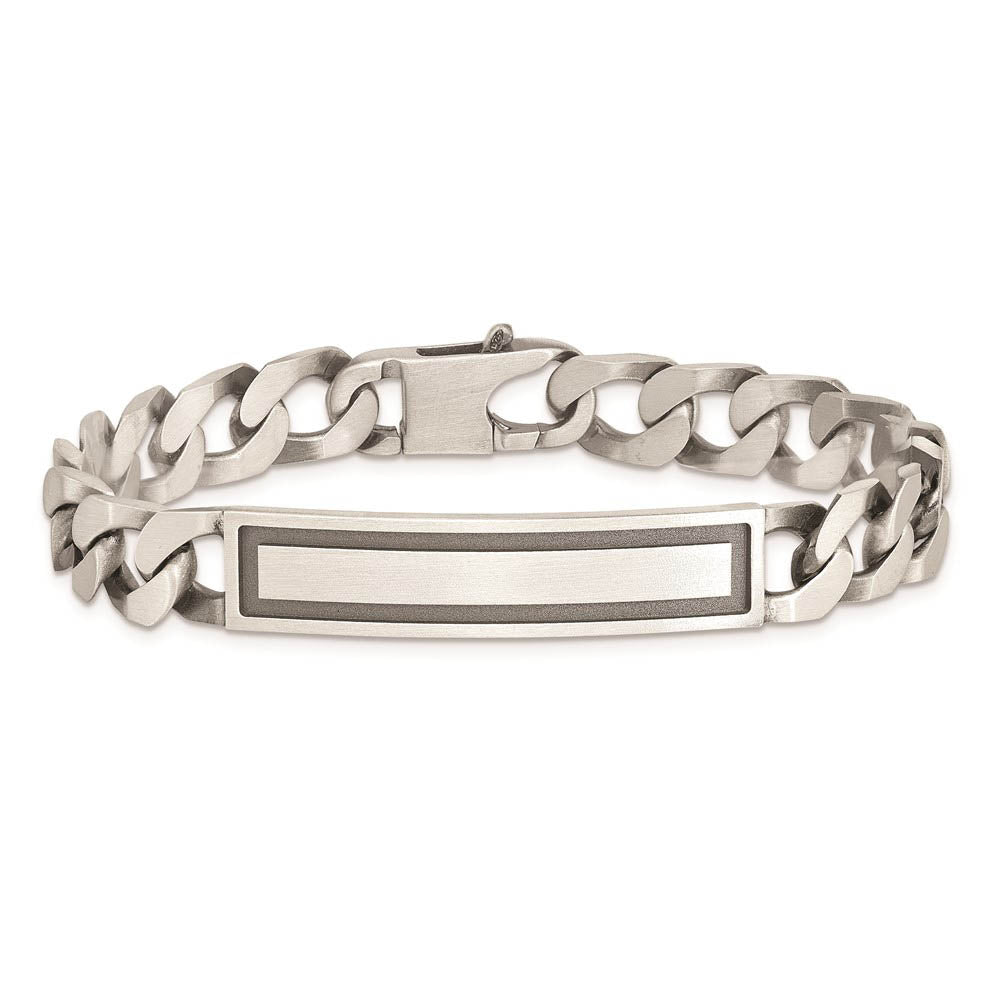 Alternate view of the Men's Sterling Silver 9mm Antiqued Satin Curb Link I.D. Bracelet by The Black Bow Jewelry Co.