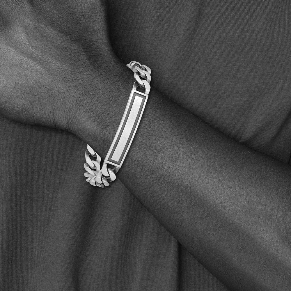 Alternate view of the Men's Sterling Silver 9mm Antiqued Satin Curb Link I.D. Bracelet by The Black Bow Jewelry Co.