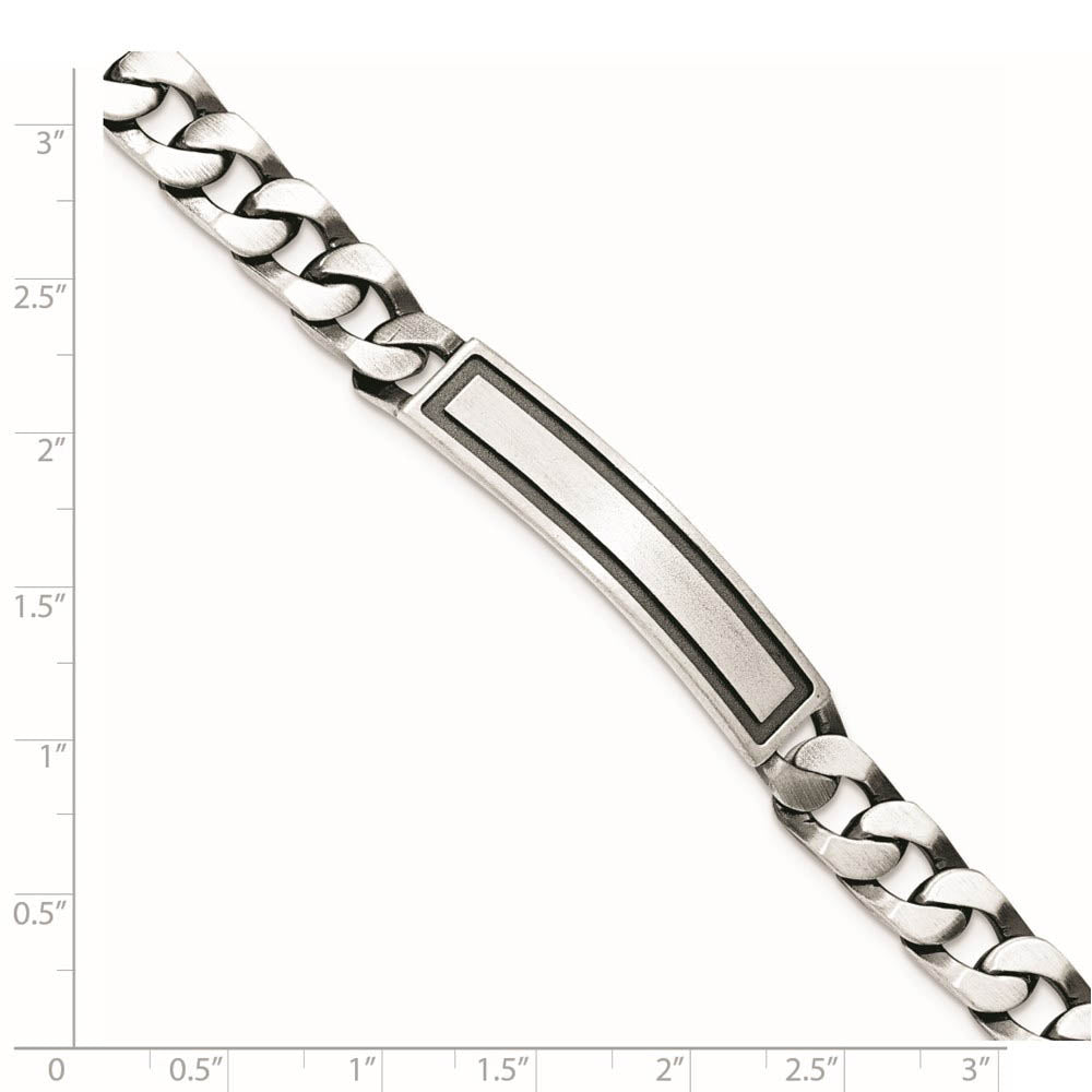 Alternate view of the Men's Sterling Silver 9mm Antiqued Satin Curb Link I.D. Bracelet by The Black Bow Jewelry Co.