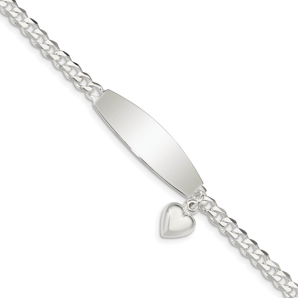 9mm Sterling Silver Heart Charm Curb Link I.D. Bracelet, Item B13428 by The Black Bow Jewelry Co.