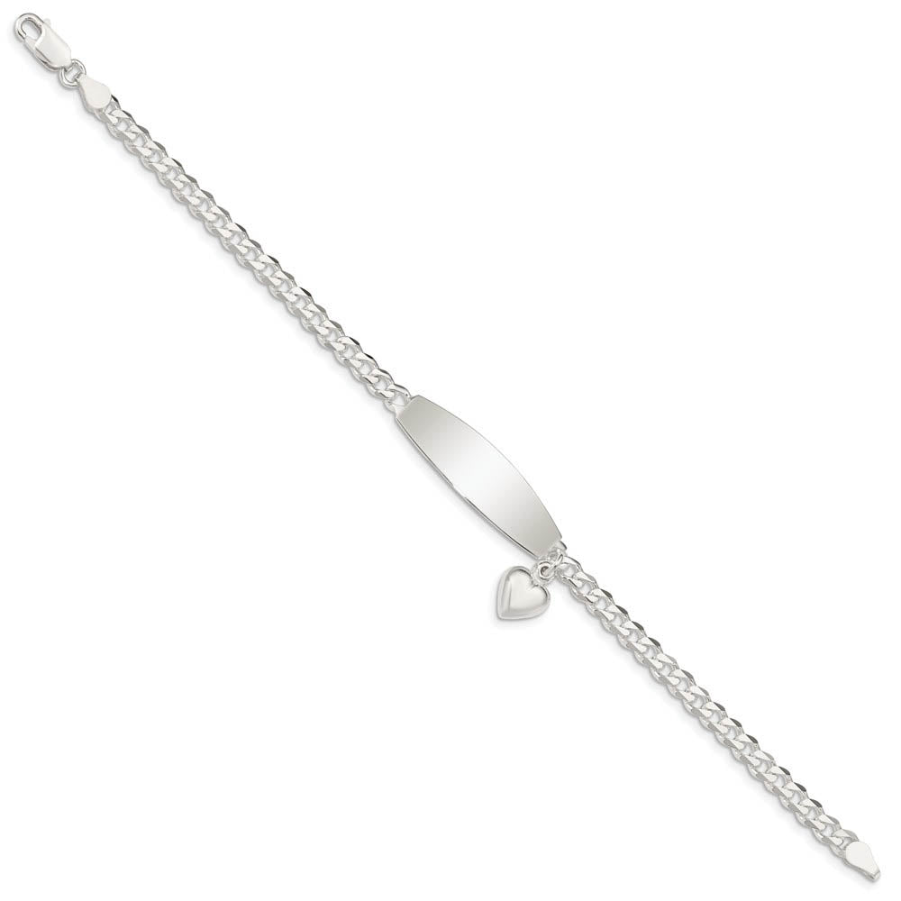 Alternate view of the 9mm Sterling Silver Heart Charm Curb Link I.D. Bracelet by The Black Bow Jewelry Co.
