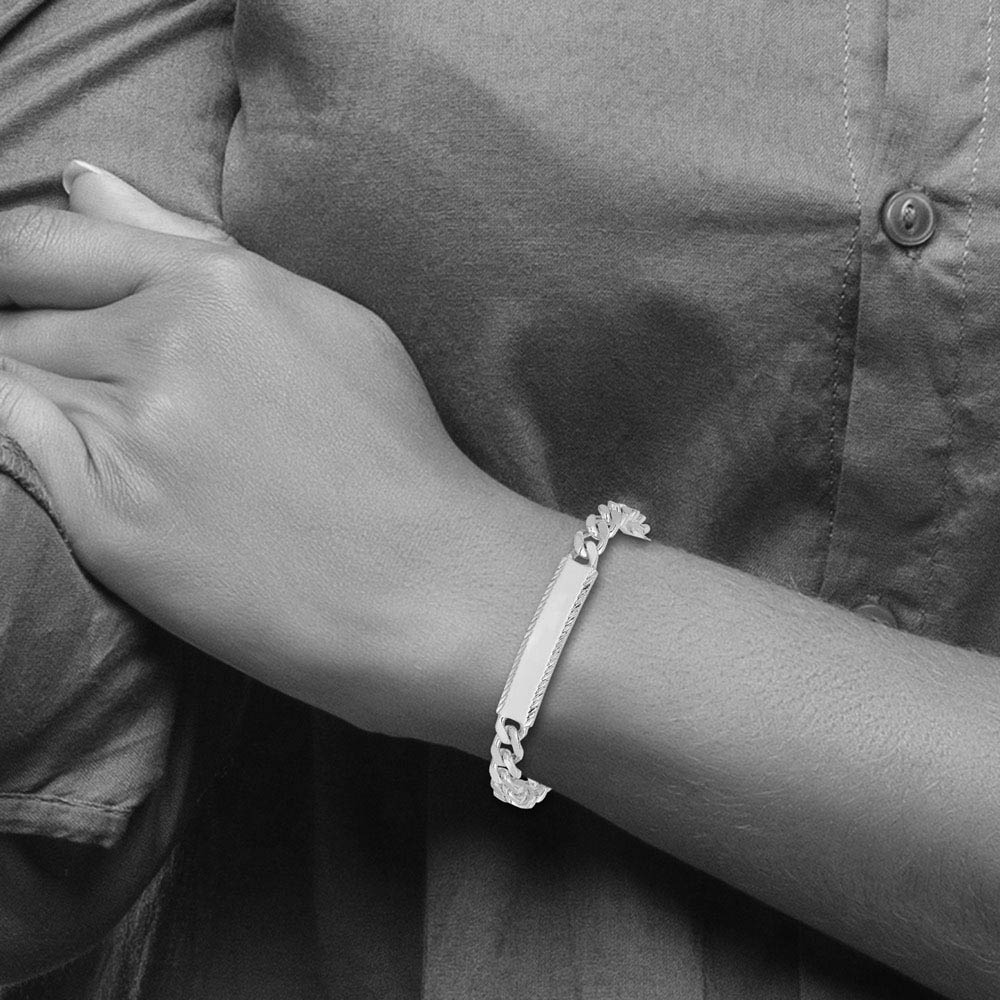 Alternate view of the 7mm Sterling Silver Diamond-Cut Engravable Curb Link I.D. Bracelet by The Black Bow Jewelry Co.