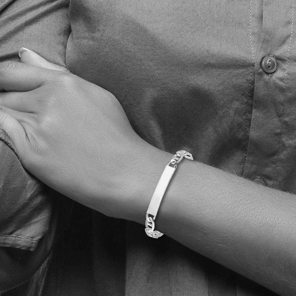 Alternate view of the 7mm Sterling Silver Polished Engravable Anchor Link I.D. Bracelet by The Black Bow Jewelry Co.