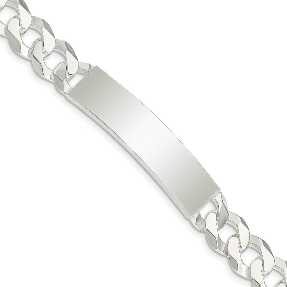 Mens 10mm Sterling Silver Polished Engravable Curb Link I.D. Bracelet, Item B13439 by The Black Bow Jewelry Co.