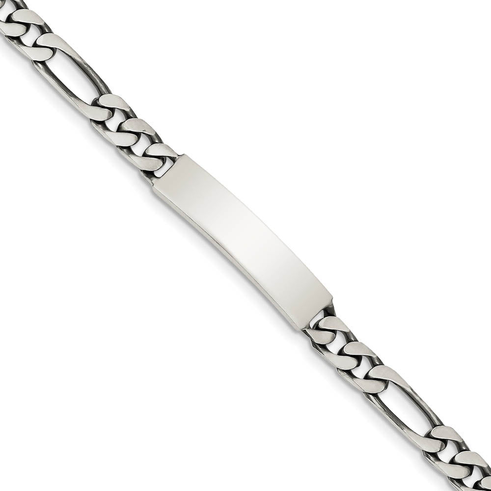 7mm Antiqued Sterling Silver Engravable Figaro Link I.D. Bracelet, Item B13444 by The Black Bow Jewelry Co.