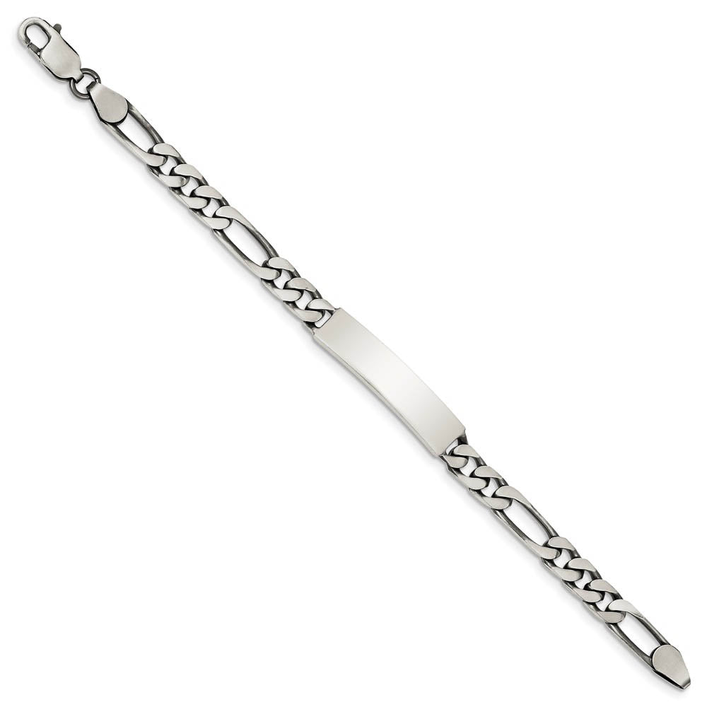 Alternate view of the 7mm Antiqued Sterling Silver Engravable Figaro Link I.D. Bracelet by The Black Bow Jewelry Co.