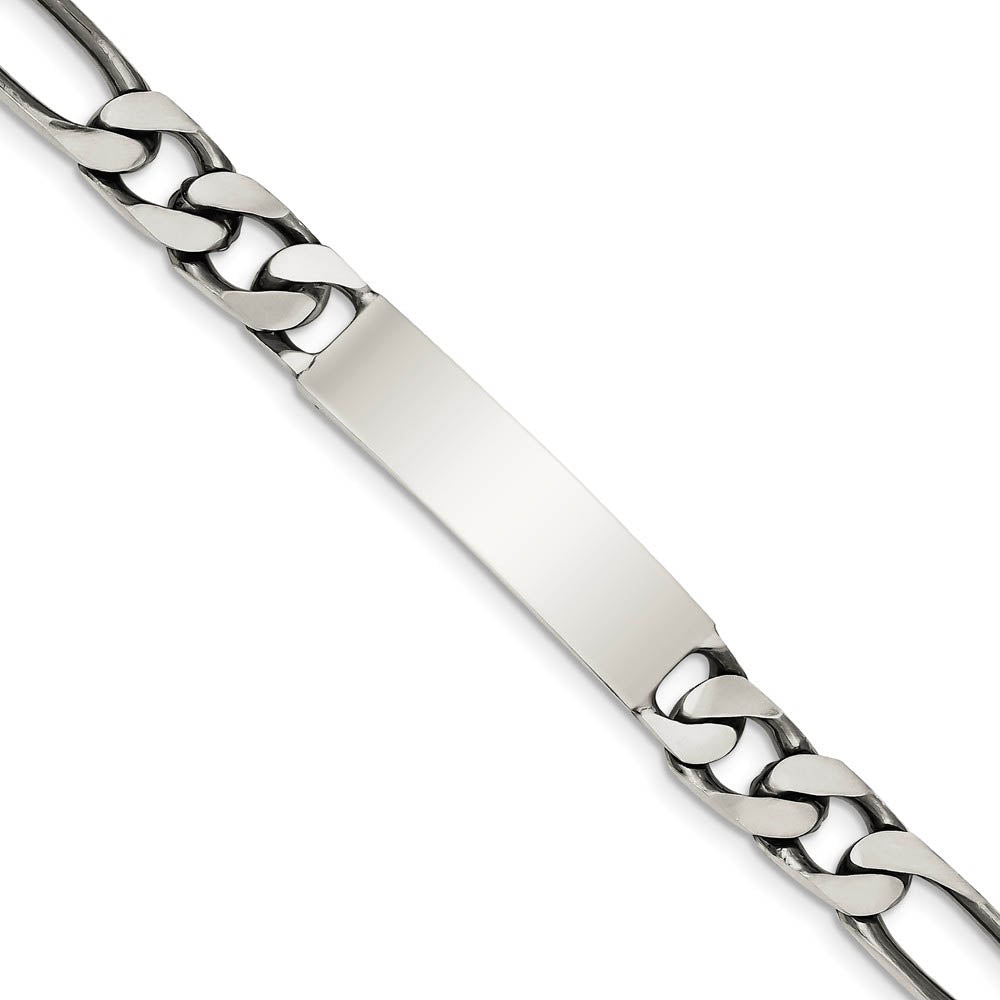 Men's 9mm Antiqued Sterling Silver Figaro Link I.D. Bracelet
