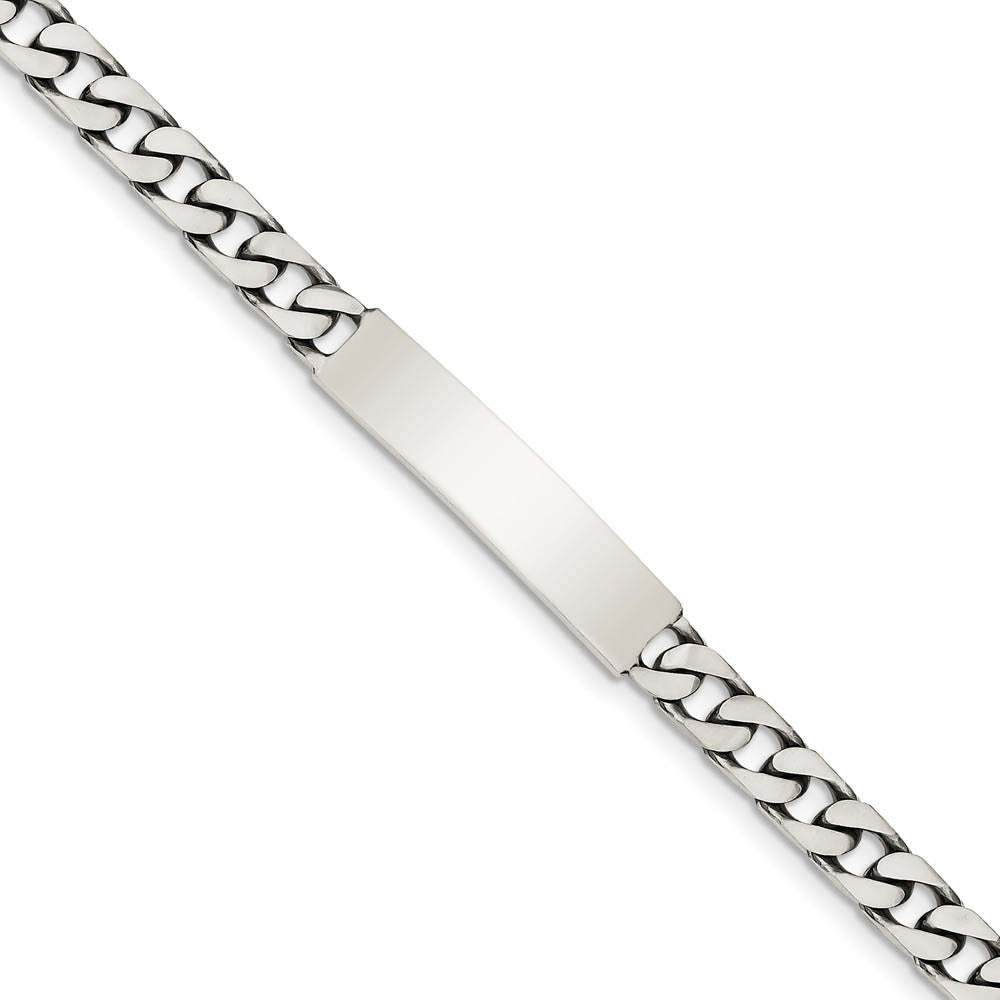 7mm Antiqued Sterling Silver Engravable Curb Link I.D. Bracelet, Item B13450 by The Black Bow Jewelry Co.
