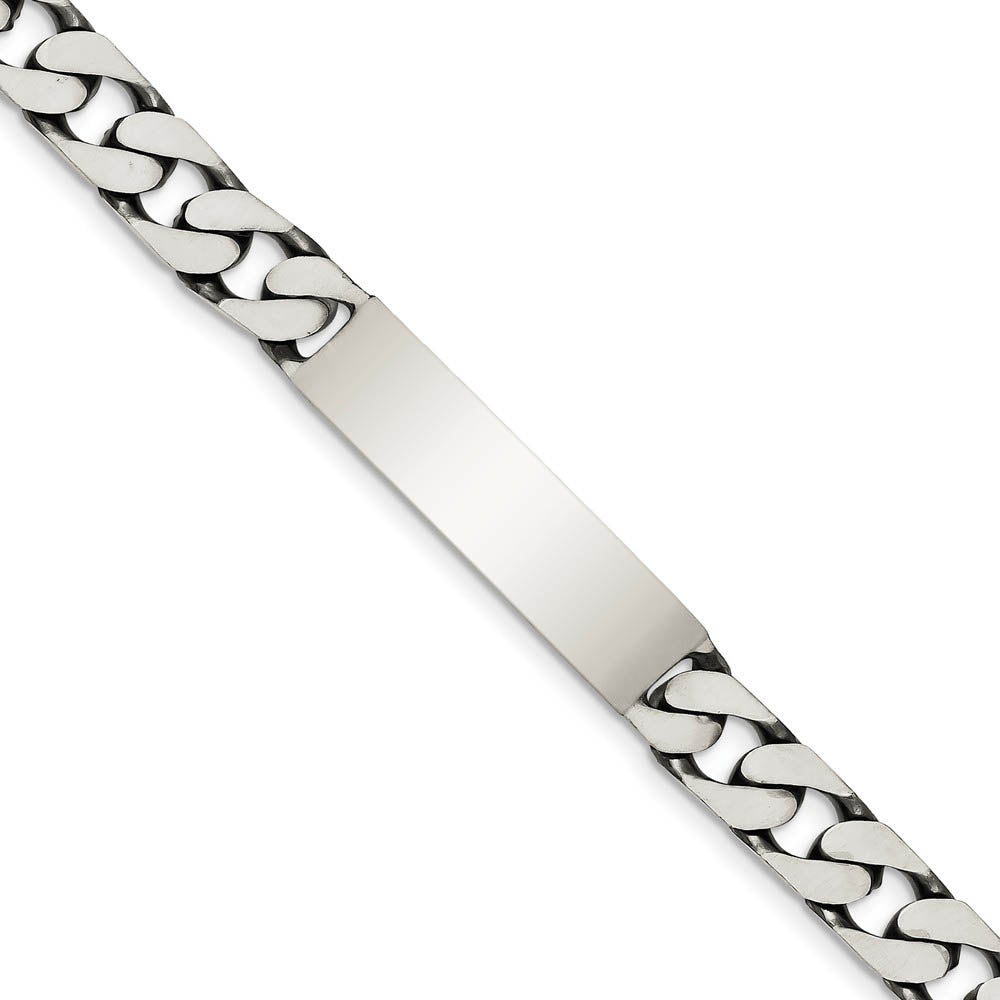 Men's 9mm Antiqued Sterling Silver Engravable Curb Link I.D. Bracelet, Item B13452 by The Black Bow Jewelry Co.