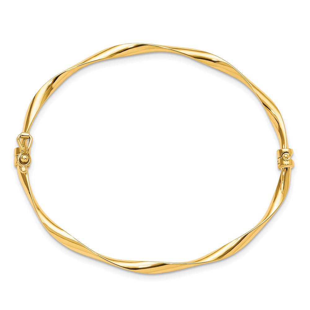 Alternative view of 3mm 10k Yellow Gold Polished Twisted Hinged Bangle Bracelet