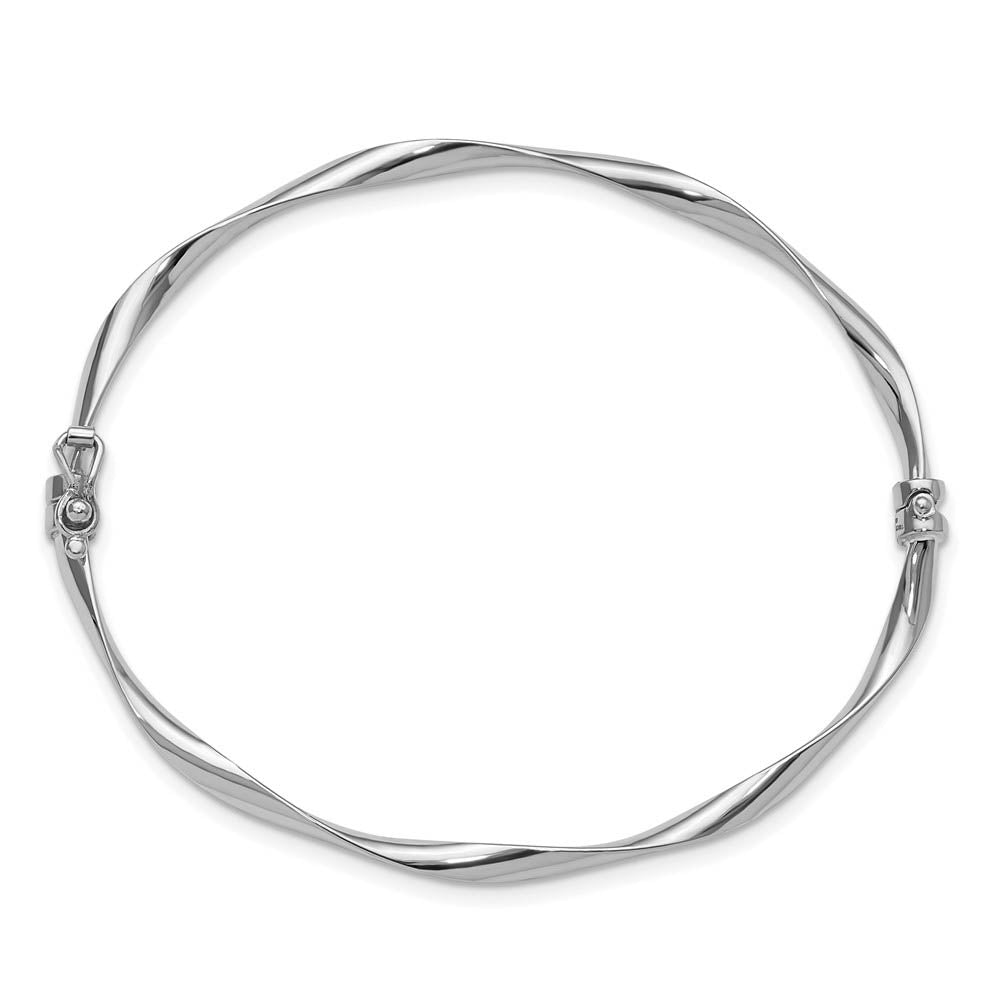 Alternative view of 3mm 10k White Gold Polished Twisted Hinged Bangle Bracelet
