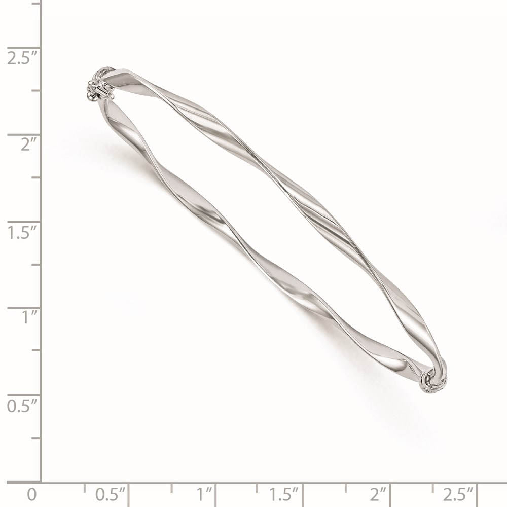 Alternate view of the 3mm 10k White Gold Polished Twisted Hinged Bangle Bracelet by The Black Bow Jewelry Co.