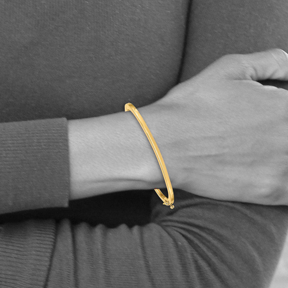 Alternate view of the 2.5mm 14k Yellow Gold Polished Solid Open Back Hinged Bangle Bracelet by The Black Bow Jewelry Co.