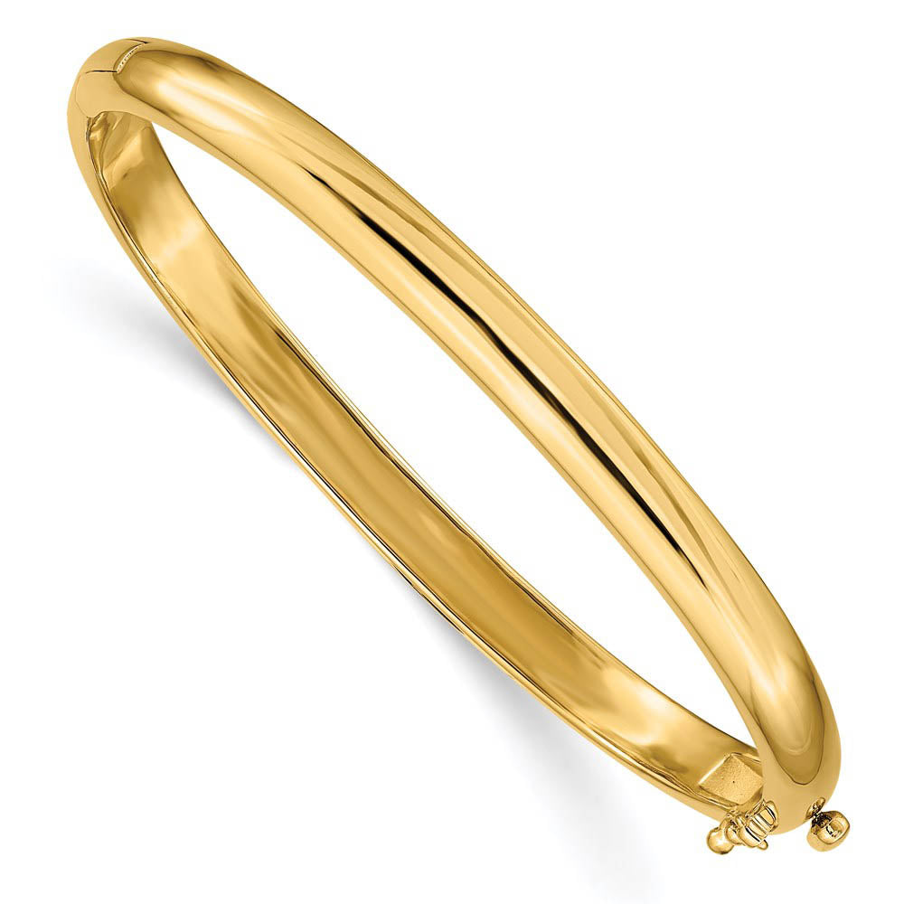 5.6mm 14k Yellow Gold Polished Solid Half Round Hinged Bangle Bracelet, Item B13557 by The Black Bow Jewelry Co.