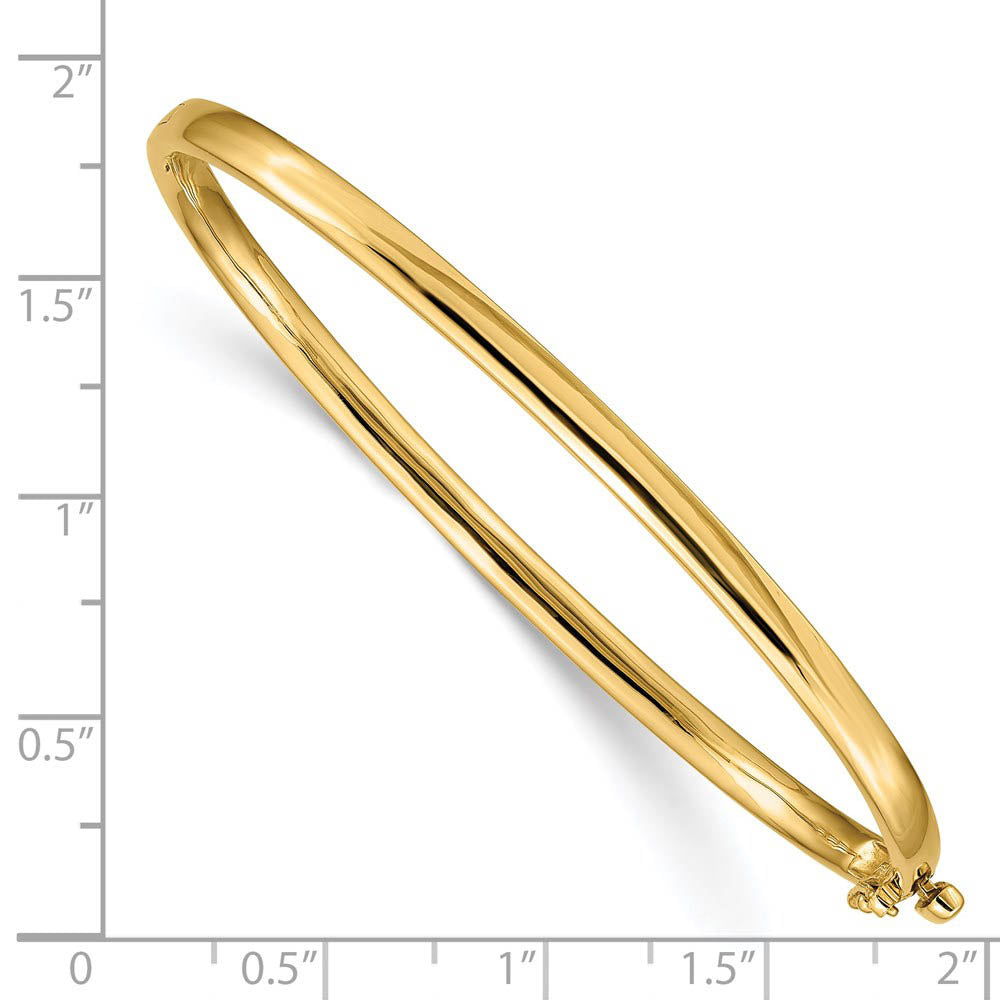 Alternate view of the 3.6mm 14k Yellow Gold Polished Solid Half Round Hinged Bangle Bracelet by The Black Bow Jewelry Co.