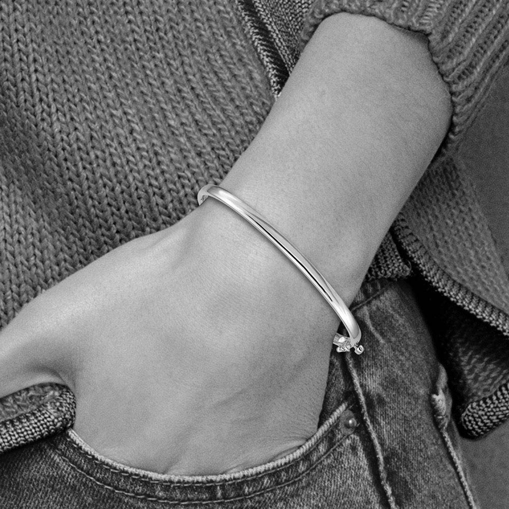 Alternate view of the 3.6mm 14k White Gold Polished Solid Half Round Hinged Bangle Bracelet by The Black Bow Jewelry Co.