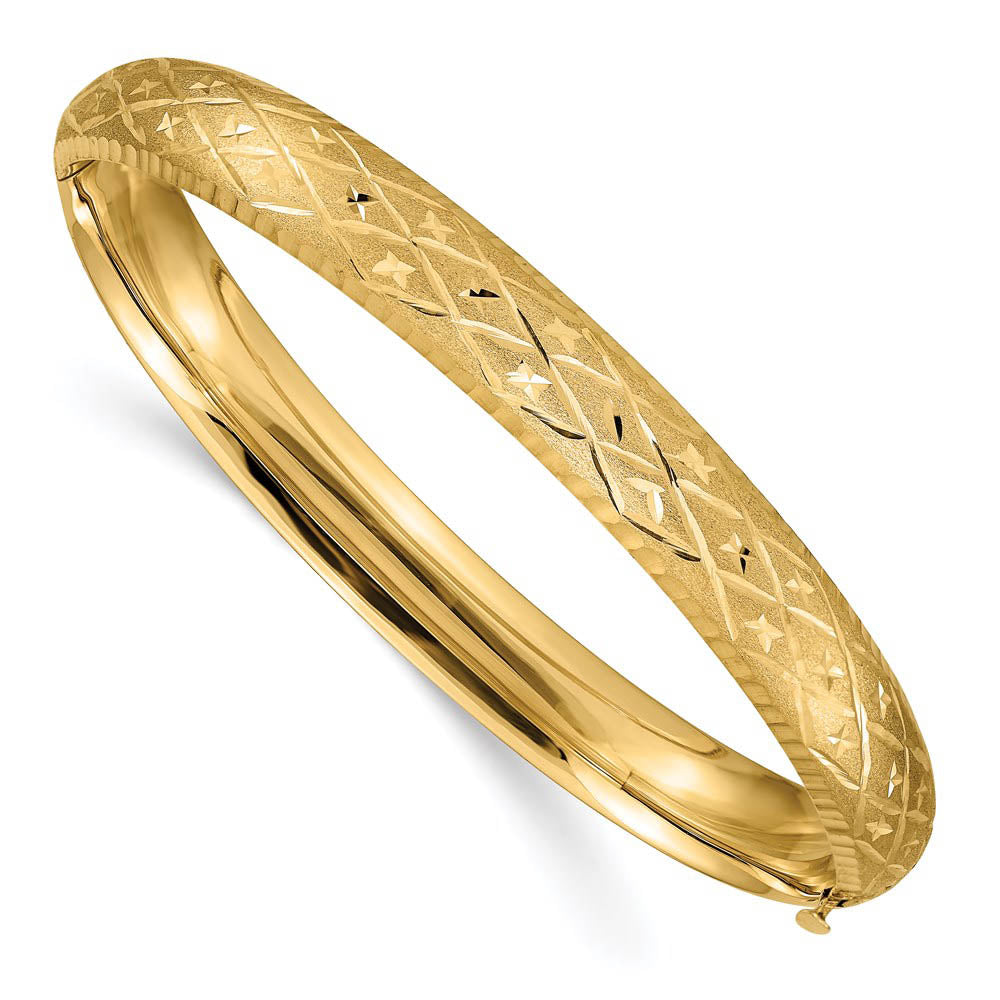 8.5mm 14k Yellow Gold Diamond Cut Fancy Hinged Bangle Bracelet, Item B13570 by The Black Bow Jewelry Co.