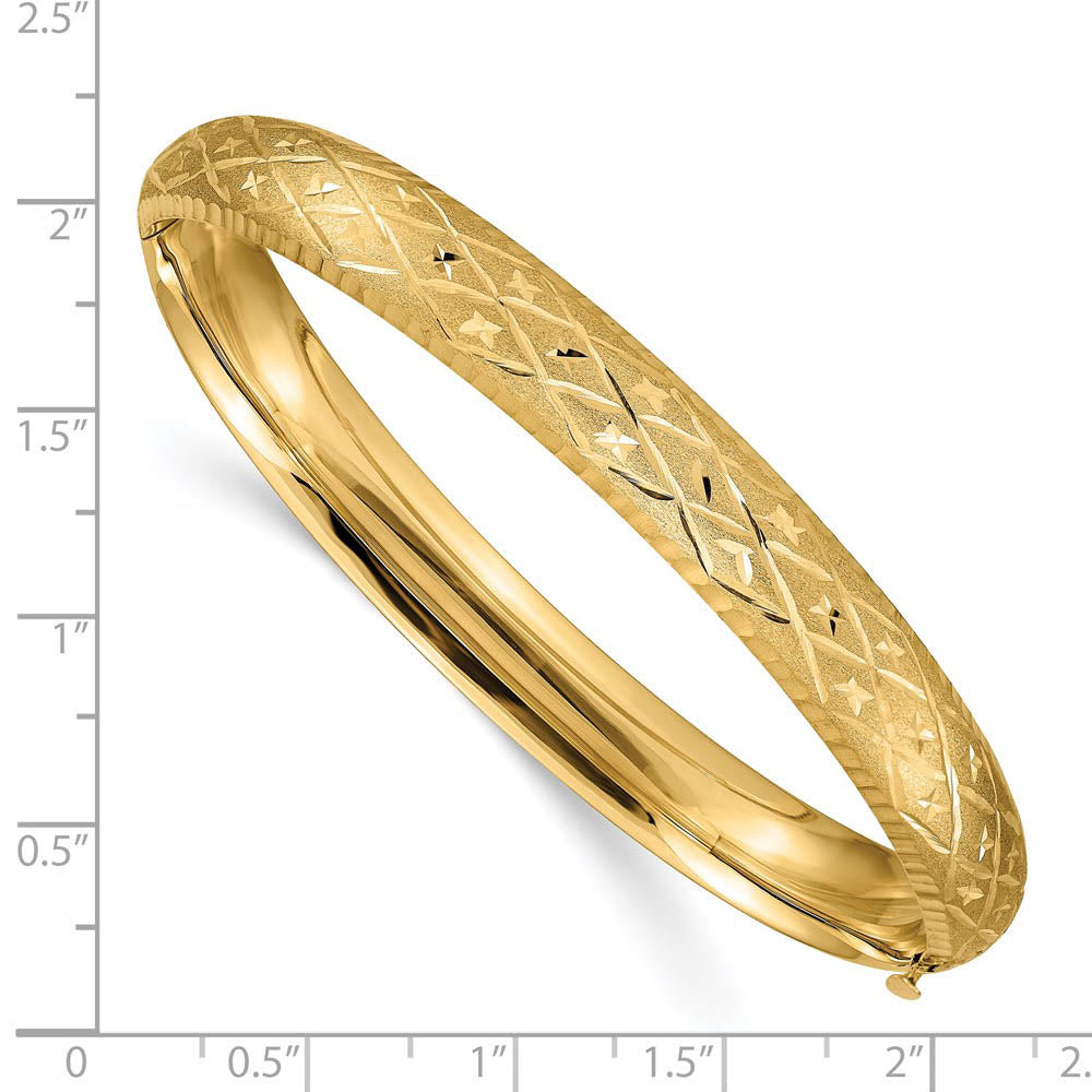 Alternate view of the 8.5mm 14k Yellow Gold Diamond Cut Fancy Hinged Bangle Bracelet by The Black Bow Jewelry Co.