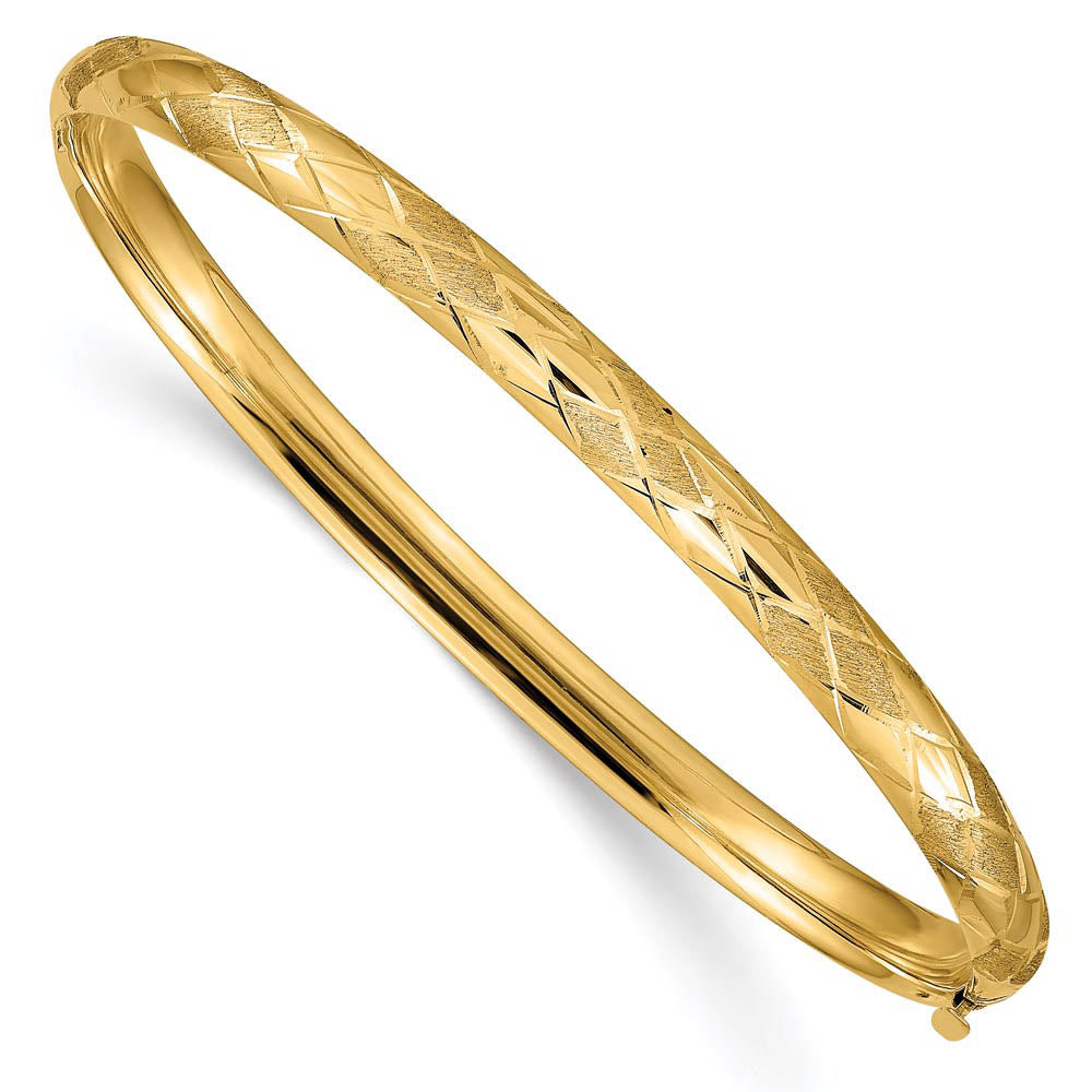 4.75mm 14k Yellow Gold Diamond Cut & Satin Hinged Bangle Bracelet, Item B13571 by The Black Bow Jewelry Co.