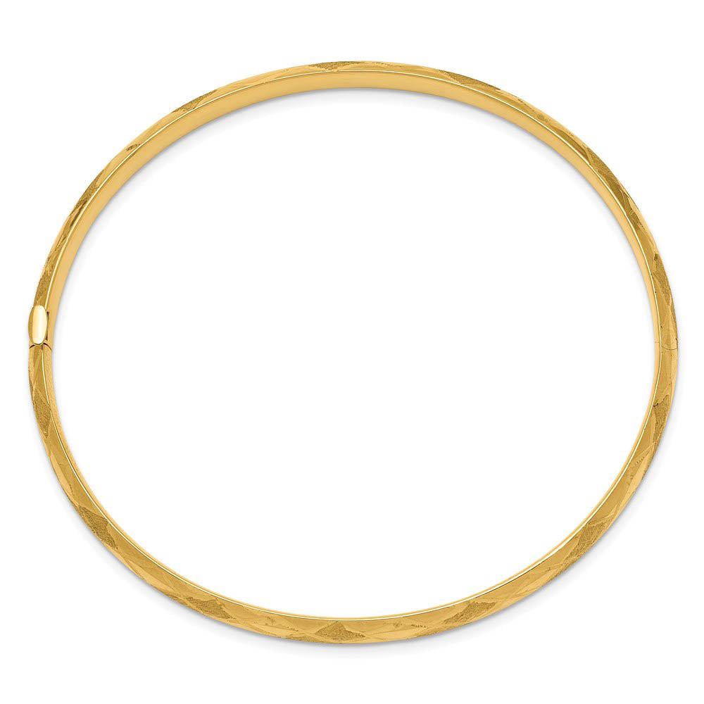 Alternative view of 4.75mm 14k Yellow Gold Diamond Cut & Satin Hinged Bangle Bracelet