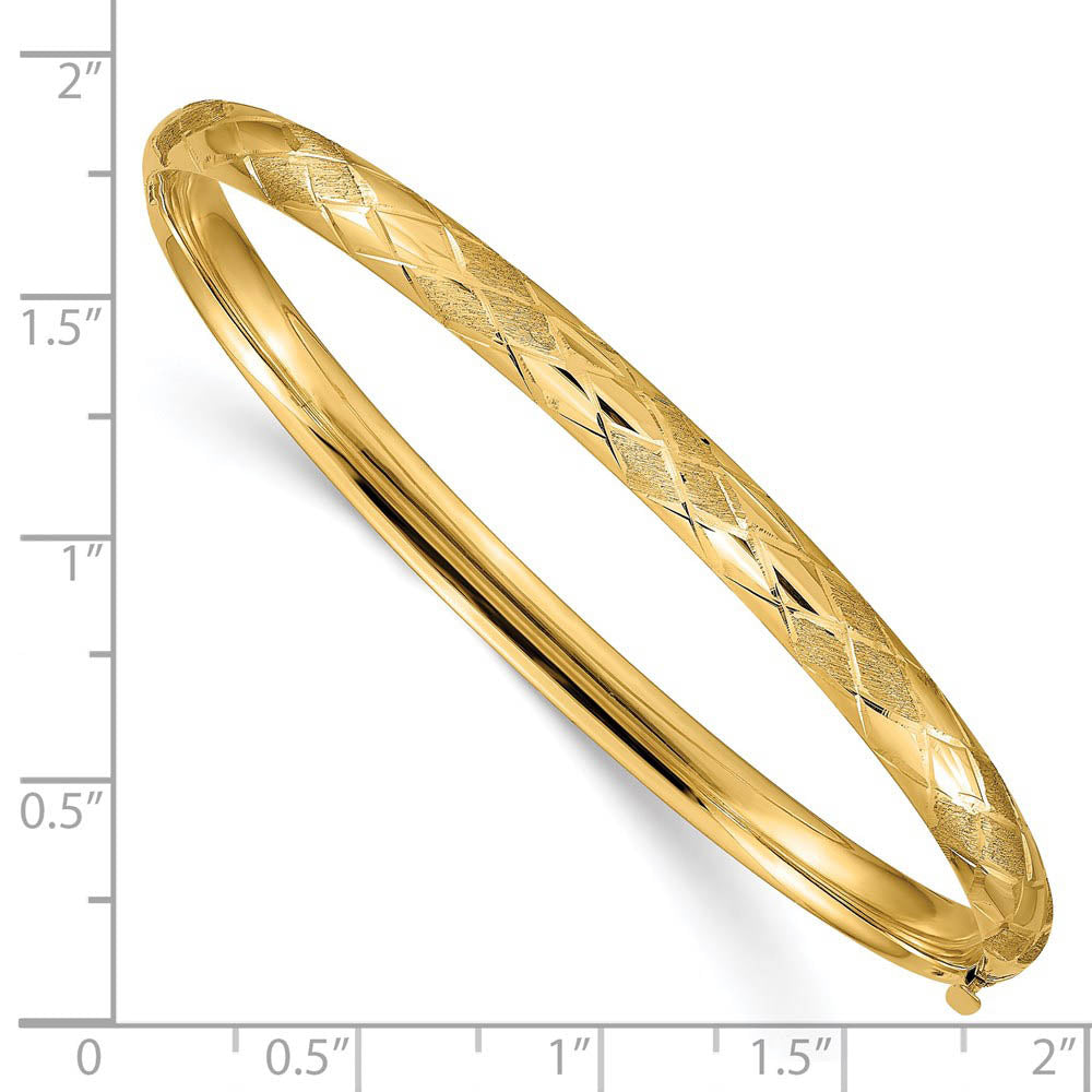 Alternate view of the 4.75mm 14k Yellow Gold Diamond Cut & Satin Hinged Bangle Bracelet by The Black Bow Jewelry Co.