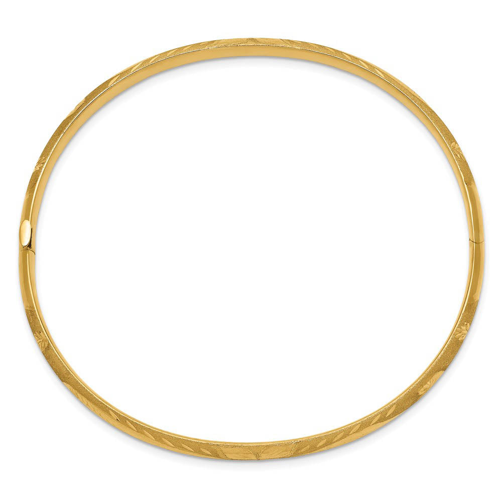 Alternative view of 5mm 14k Yellow Gold Florentine Engraved Hinged Bangle Bracelet, 7 Inch