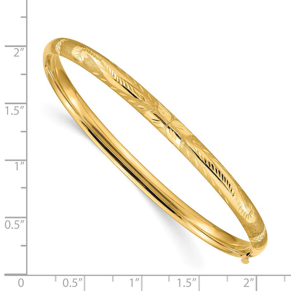 Alternate view of the 5mm 14k Yellow Gold Florentine Engraved Hinged Bangle Bracelet, 7 Inch by The Black Bow Jewelry Co.