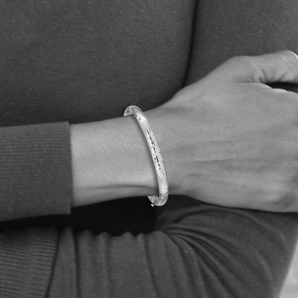 Alternate view of the 6mm 14k White Gold Florentine Engraved Hinged Bangle Bracelet by The Black Bow Jewelry Co.