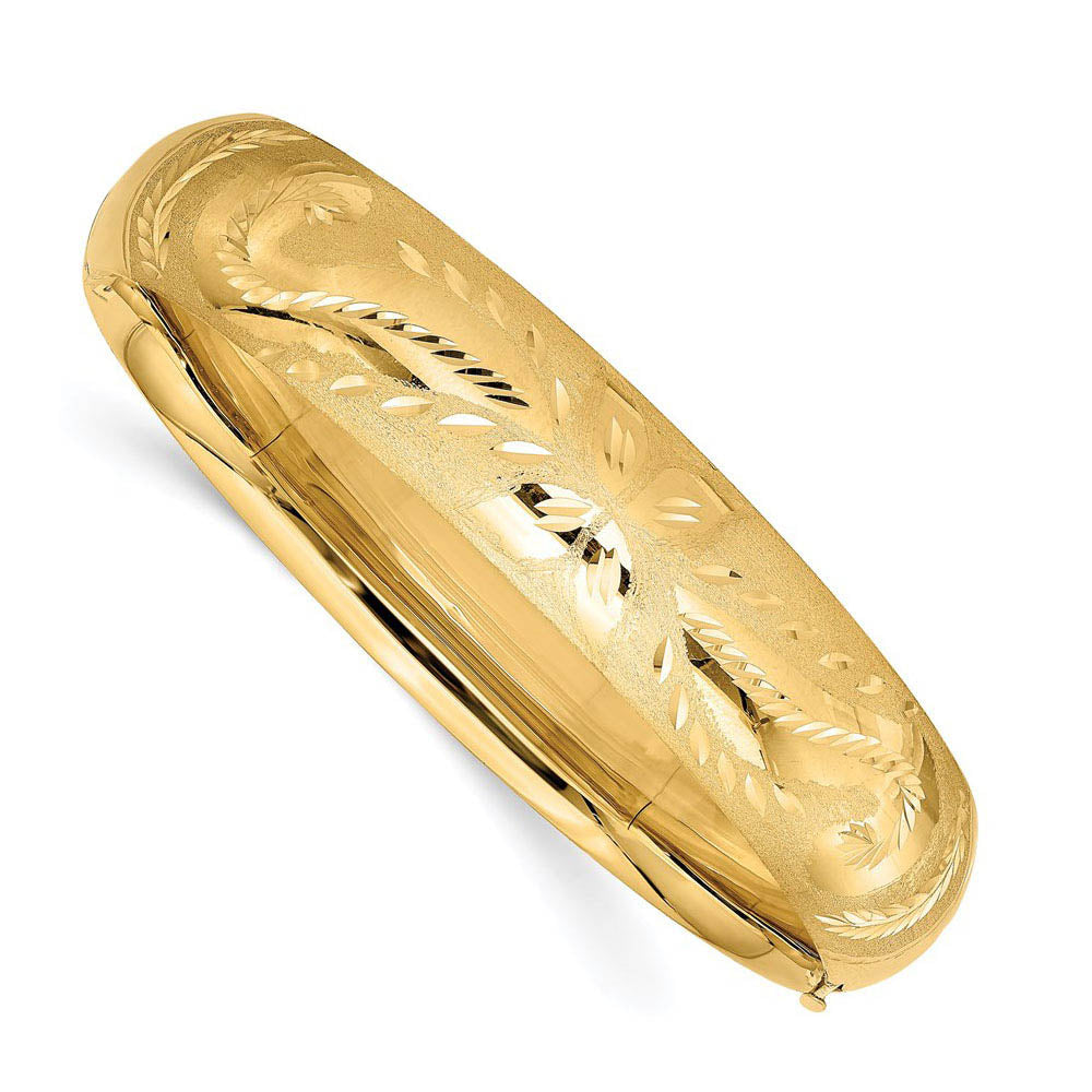 14.5mm 14k Yellow Gold Florentine Engraved Hinged Bangle Bracelet, 8in, Item B13584 by The Black Bow Jewelry Co.