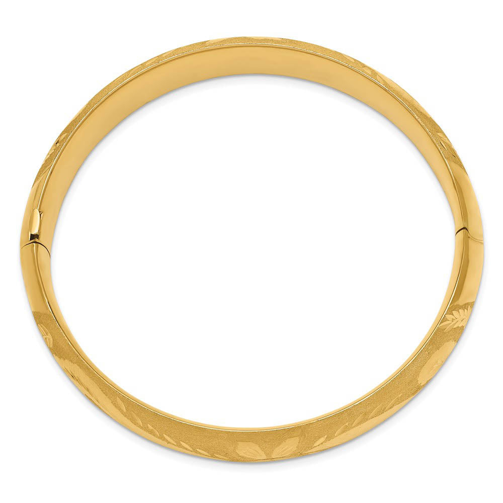 Alternative view of 14.5mm 14k Yellow Gold Florentine Engraved Hinged Bangle Bracelet, 8in