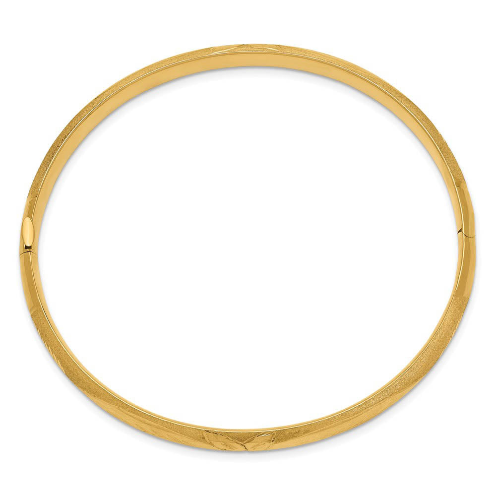 Alternative view of 6mm 14k Yellow Gold Florentine Engraved Hinged Bangle Bracelet, 7 Inch